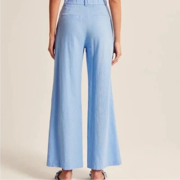 Abercrombie & Fitch Light Blue Linen Blend Pleated Front Wide Leg Pants Size S - Picture 2 of 9